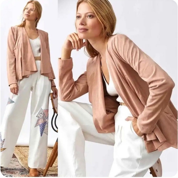 Hutch Jackets & Blazers - Anthropologie Hutch Peach Beige Faux Suede Draped Flyaway Jacket Small